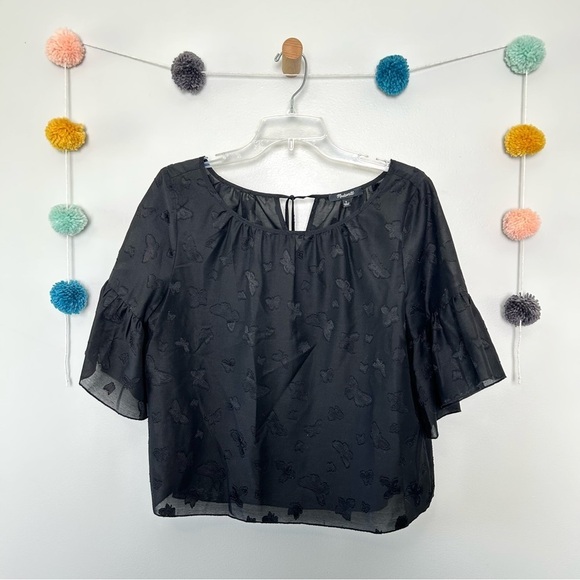 Madewell Black Butterfly Jacquard Ruffle Blouse - Picture 2 of 8